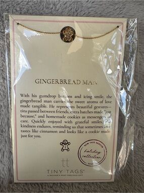 Tiny Tags 14k Gold Ion Plated Gingerbread Man Charm Necklace